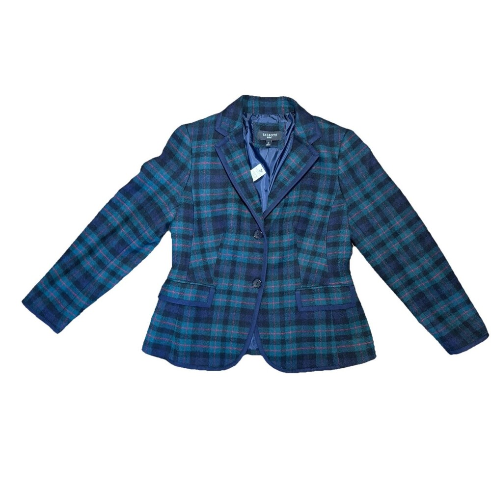 NWT Talbots Tartan Green Plaid Wool Blazer 8P Academia Career Professional